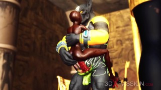 Anubis fucks hard a sexy ebony in an egyptian temple